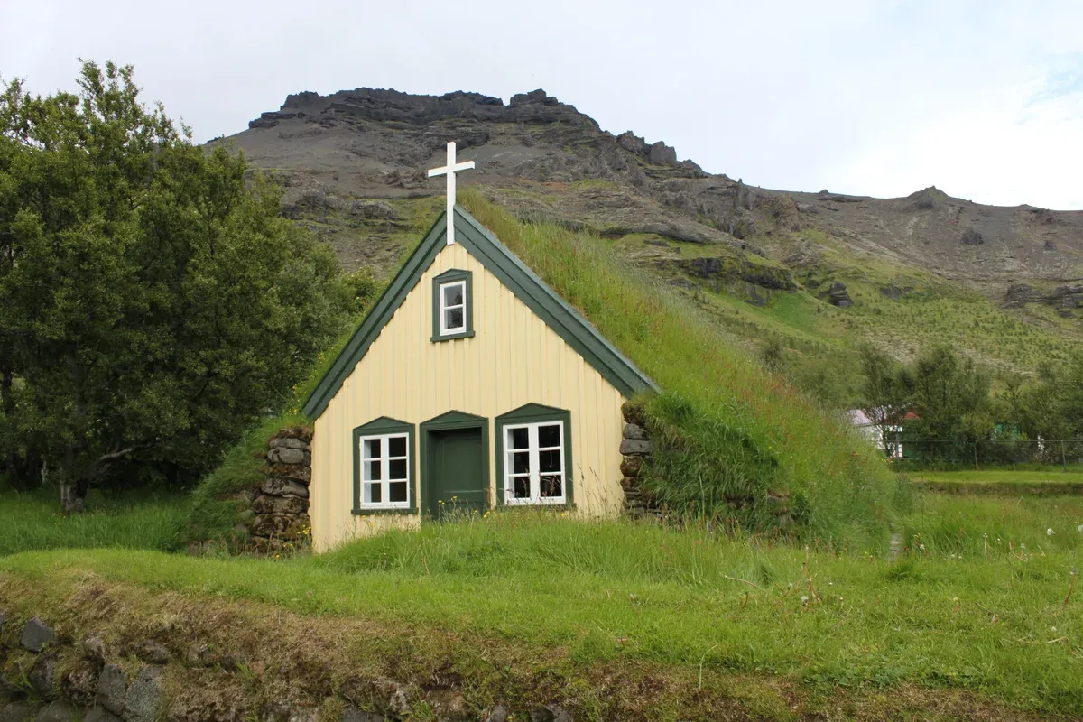 Hofskirkja turf church, near hotels close to a Jökulsárlón boat tour